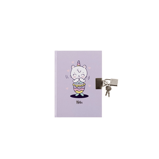 A6 Notebook Hard Cover Printed with lock 4 Assorted Kids Design Diaries Purple