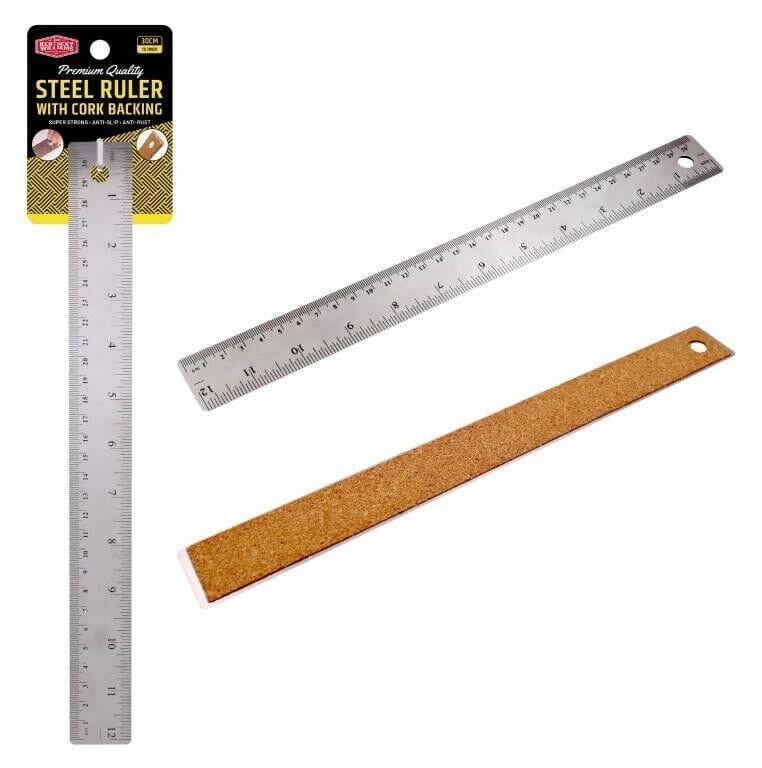 30CM Steel Ruler With Cork Backing Anti Slip Measure Home Work Inch