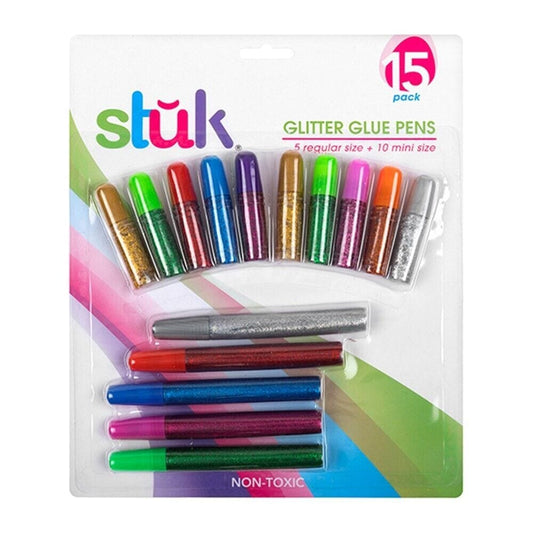 15 Bright Colour Assorted Glue Glitter Pens Scrapbooking Craft Art School