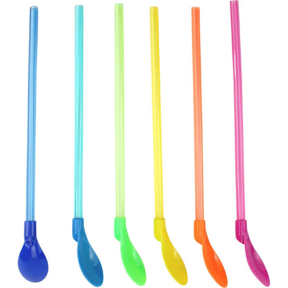 12Pcs Reusable Plastic Spoons Drinking Straw Washable Milkshake Party Event 24cm