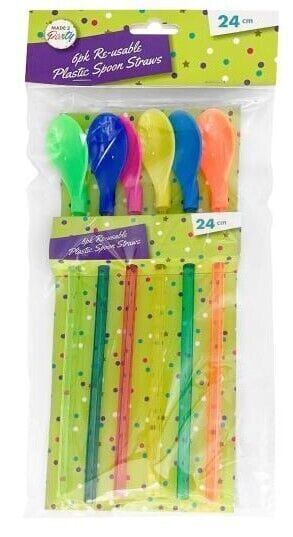 12Pcs Reusable Plastic Spoons Drinking Straw Washable Milkshake Party Event 24cm