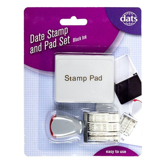 Date Stamp Black Ink Dater 3.3mm Long Date With Pad Set Office