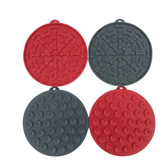 Chompers Pet Gear Spread Lick Treat Mat Pad Suction Cup Dog Grey Red Food Bowl