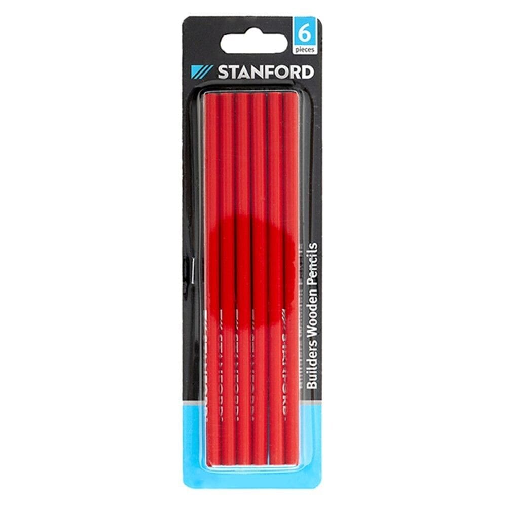 6x Carpenter Builder Wooden Red Oval Lead Pencil Pencils 170mm Comfortable Grip