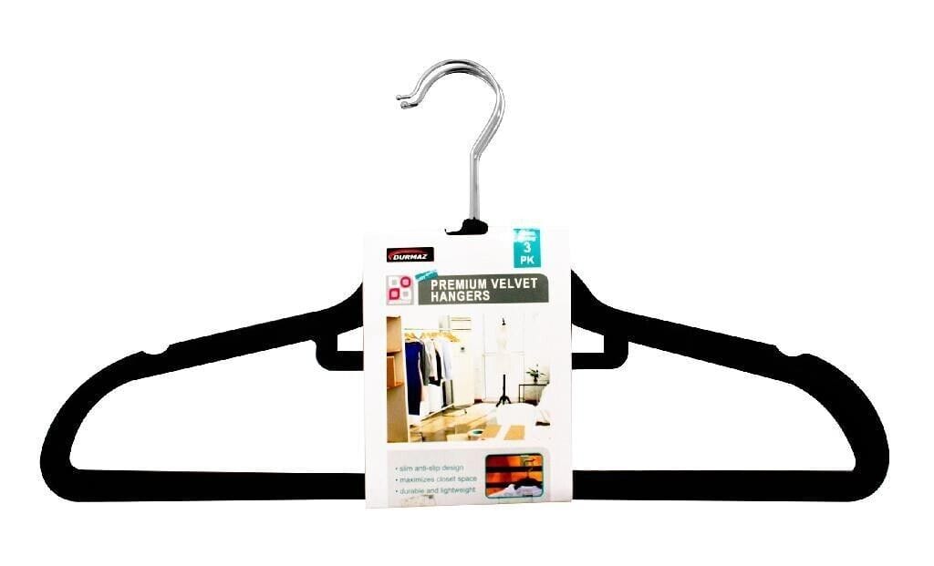 3x Premium Velvet Cloth Hangers Coat Nonslip Hanger Slim Non-Slip Black