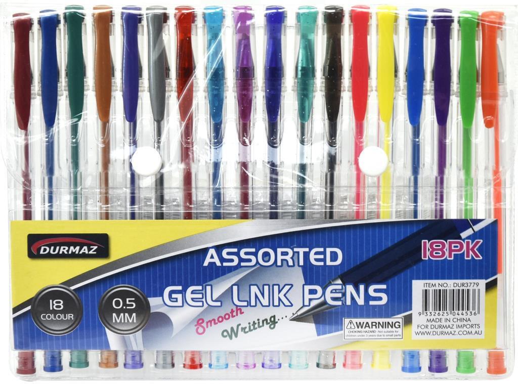 18 Colour Gel Ink Pens Assorted Pen Scrapbooking Craft Art School Stationary