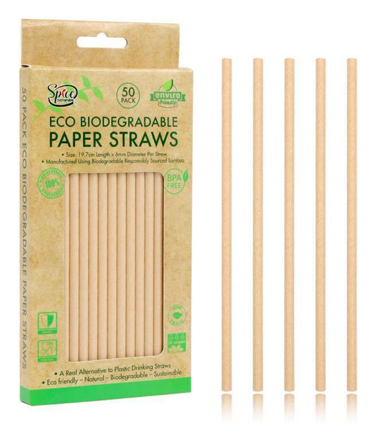 50 x Eco Biodegradable Straw Drinking Brown Paper Bamboo Straws Party Tableware