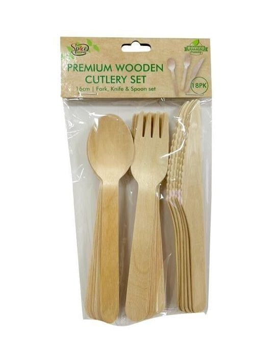 18pcs Wooden Cutlery Set Disposable Bamboo Wood Forks Spoons Knives Party Eco