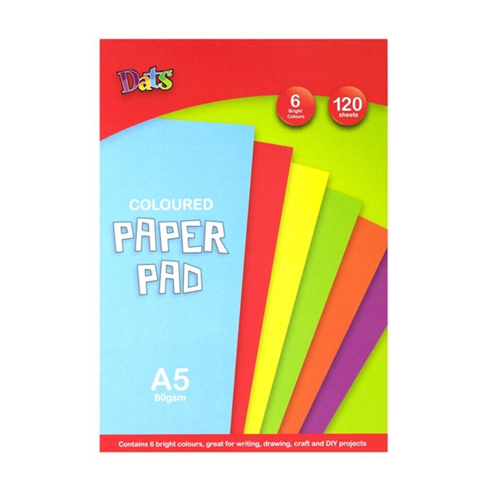 120 Coloured Paper Pad A6 80gsm Arts Craft DIY 6 Bright Colours Drawing Writing