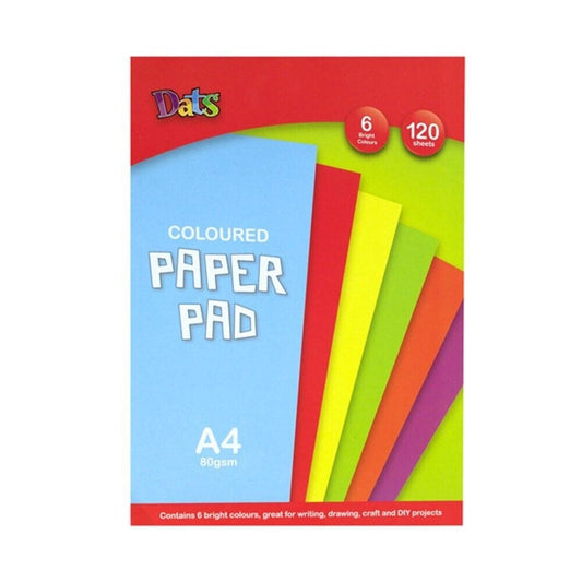 120 Coloured Paper Pad A4 80gsm Arts Craft DIY 6 Bright Colours Drawing Writing