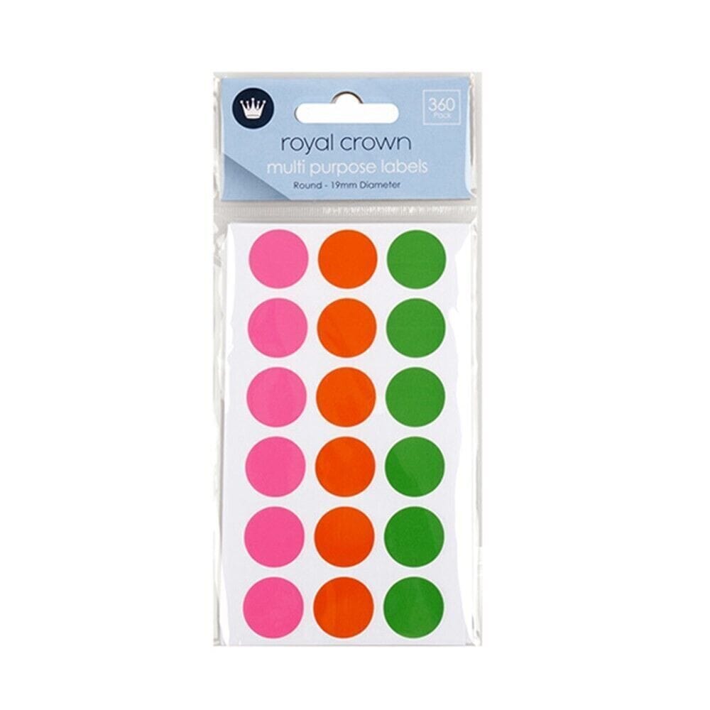 360 Pcs Assorted Circle Colour Code Round Sticker Label Dots Spots coloured 19mm