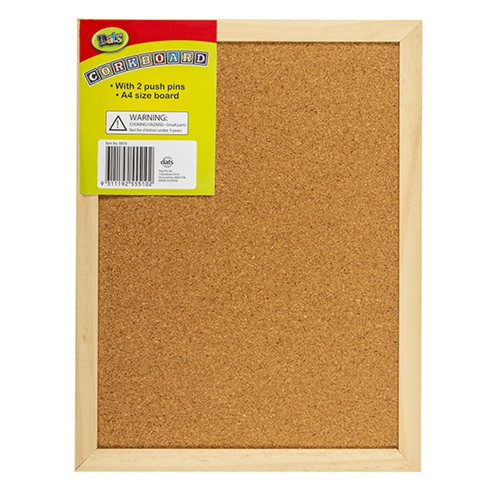 A4 Corkboard Wooden Frame 230x300mm with 2pc Push Pins