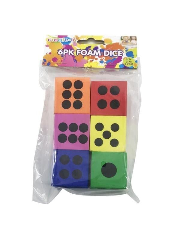 Set Of 6 Soft Colourful Foam Design Large Dice Party Loot Bag Filler 3.7cm