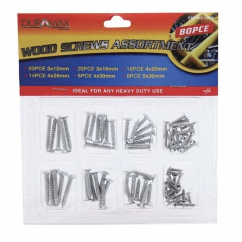 80PCS Chipboard Screws Kit Timber Wood Screws Countersunk Assortment Value Pack