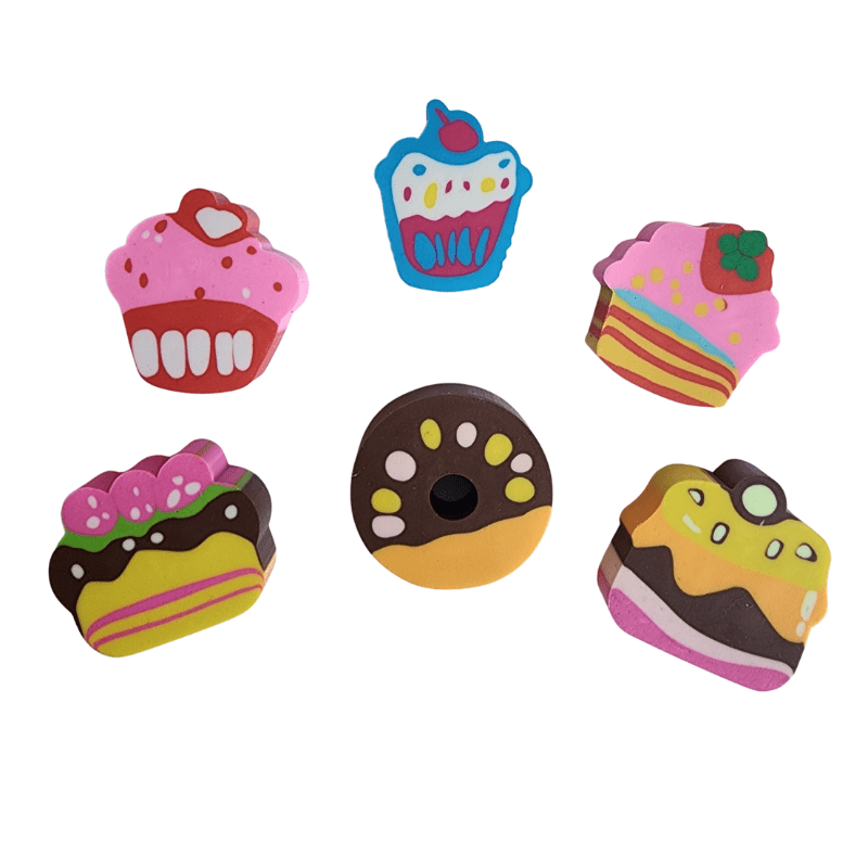 6x Rubber Eraser Pencil Doughnut Cupcake Kids School Stationary Tool Colorful