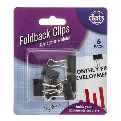 6x Foldback Clips Black Steel Binder Bulldog Clip Paper Office Document 19mm