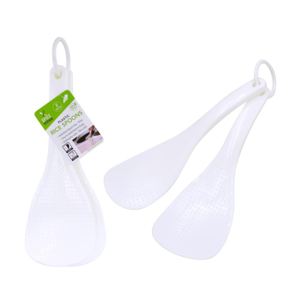 2x White Dotted Plastic Rice Spoon Spatula Paddle Non-stick Non-toxic Scoop