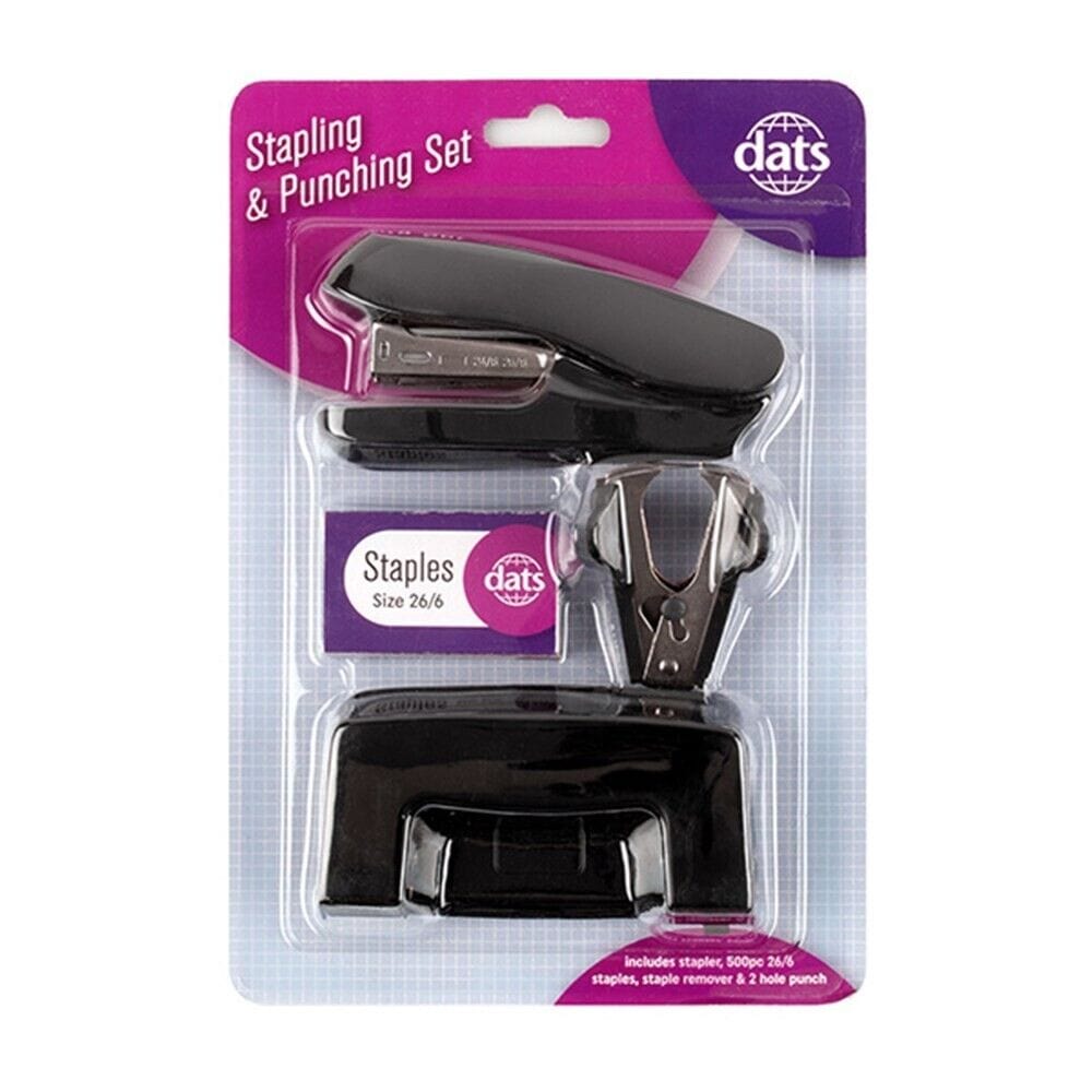 3pk Stapler No 26 with 500 Staples 2 Hole Punch Staple Remover Office Home Black