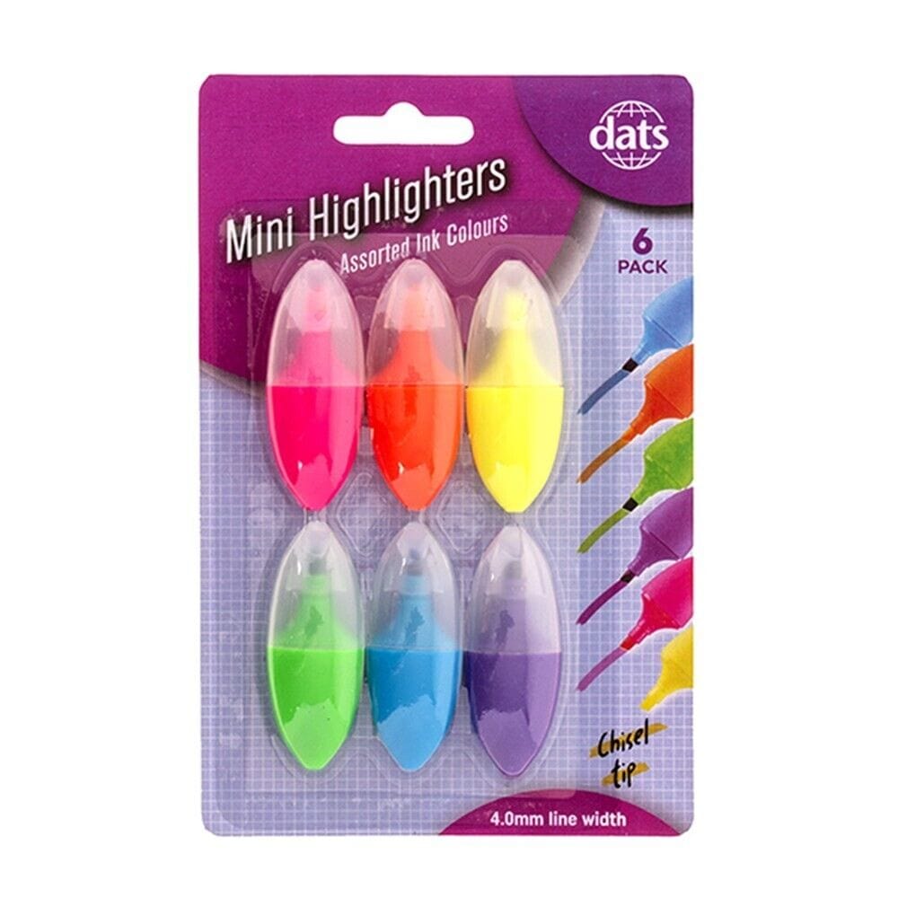 6 Mini Highlighter Marker Pen Kids Ink Colour Party School Office Paint