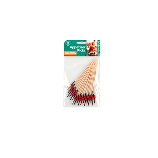 18x Appetiser Pick Bamboo Catering Party Disposable Wooden Toothpick Round Red