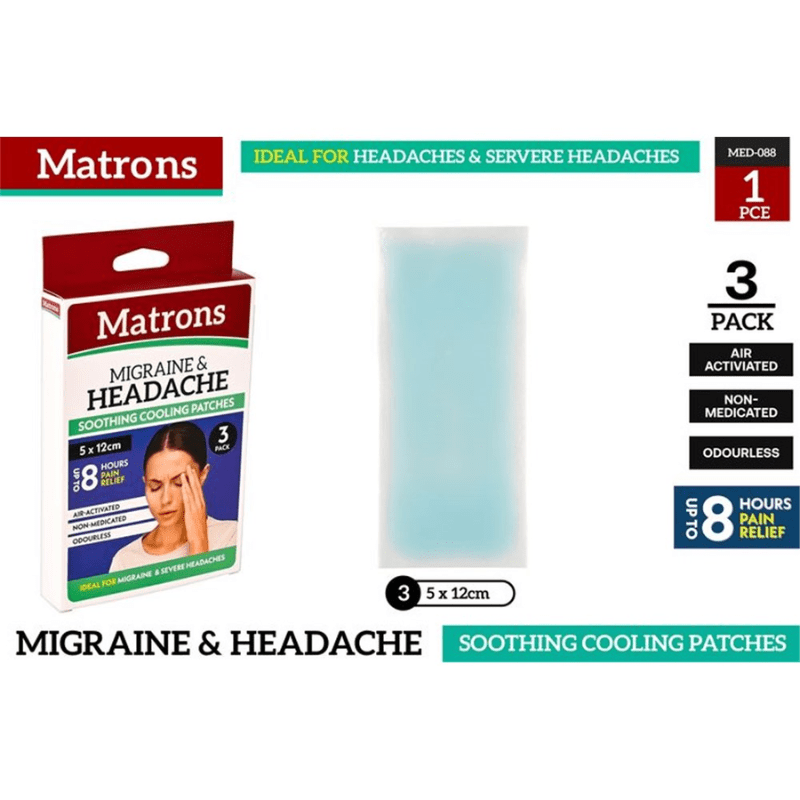 3x Migraine & Headache Soothing Cooling Patches 8 Hours Pain Relief Adhesive