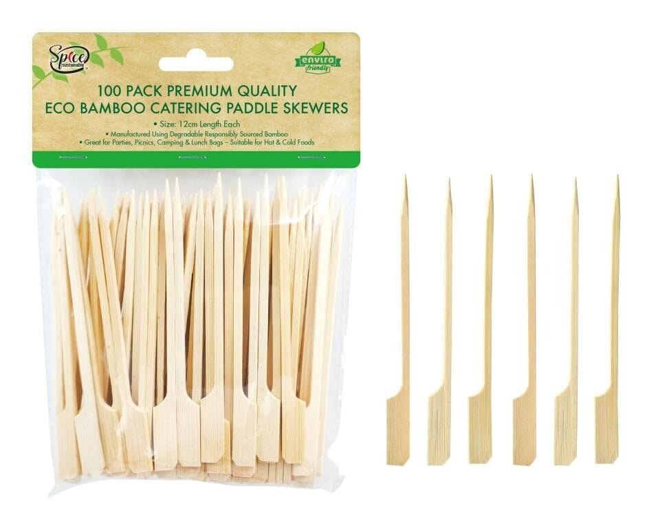 2X 100pcs ECO Paddle Skewers BBQ Kebab Meat Satay Stick Bamboo Wooden Catering