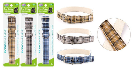 Tartan Cotton Dog Collar Clip Pet for Large Dogs Adjustable Comfort Strong