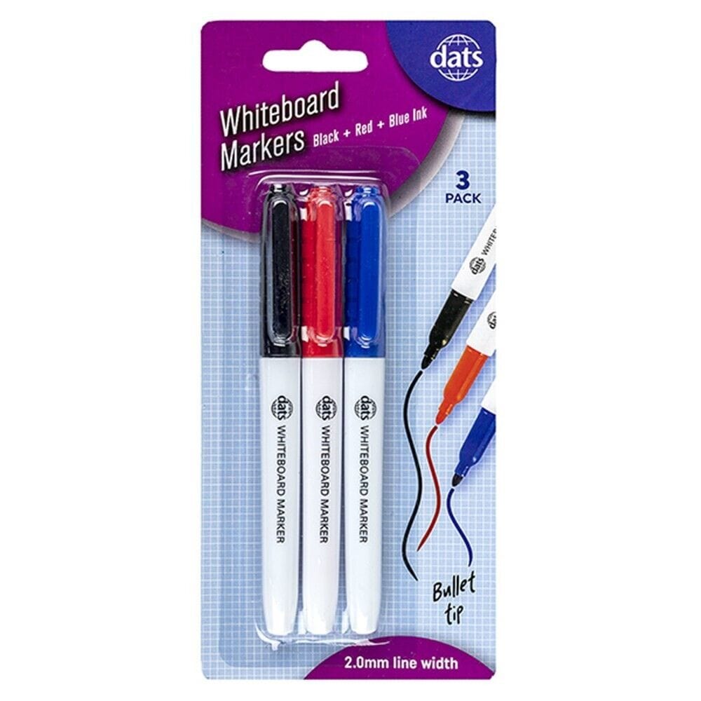 3x Whiteboard Markers Black Blue Red Colours Fine Bullet Tip Home Office School