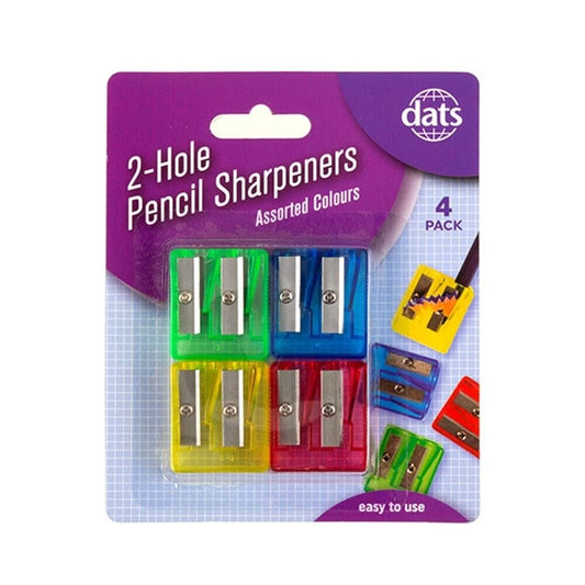 4 Pack Plastic Double Hole Pencil Sharpener School Stationery Office