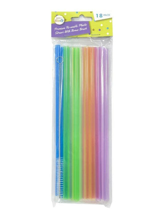 18pcs Reusable Straws Hard Plastic Drinking Straw Cleaning Brush Party Colourful