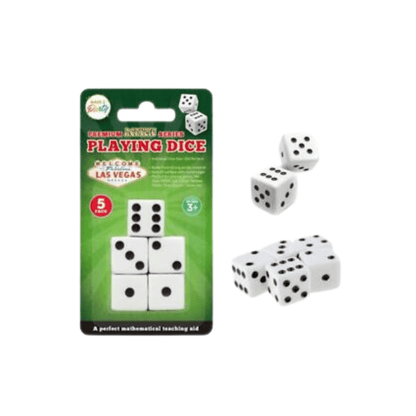 Set of 5 Six Sided Square Opaque 19mm Playing Dice White with Black Pip Die