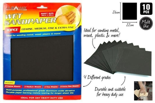 10x Wet Sandpaper Sanding Paper Abrasive Sheet 80 to 400 Grit Waterproof Mixed