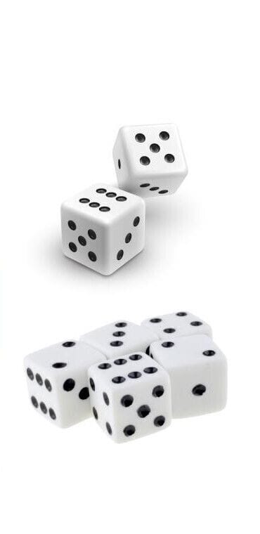 Set of 5 Six Sided Square Opaque 19mm Playing Dice White with Black Pip Die