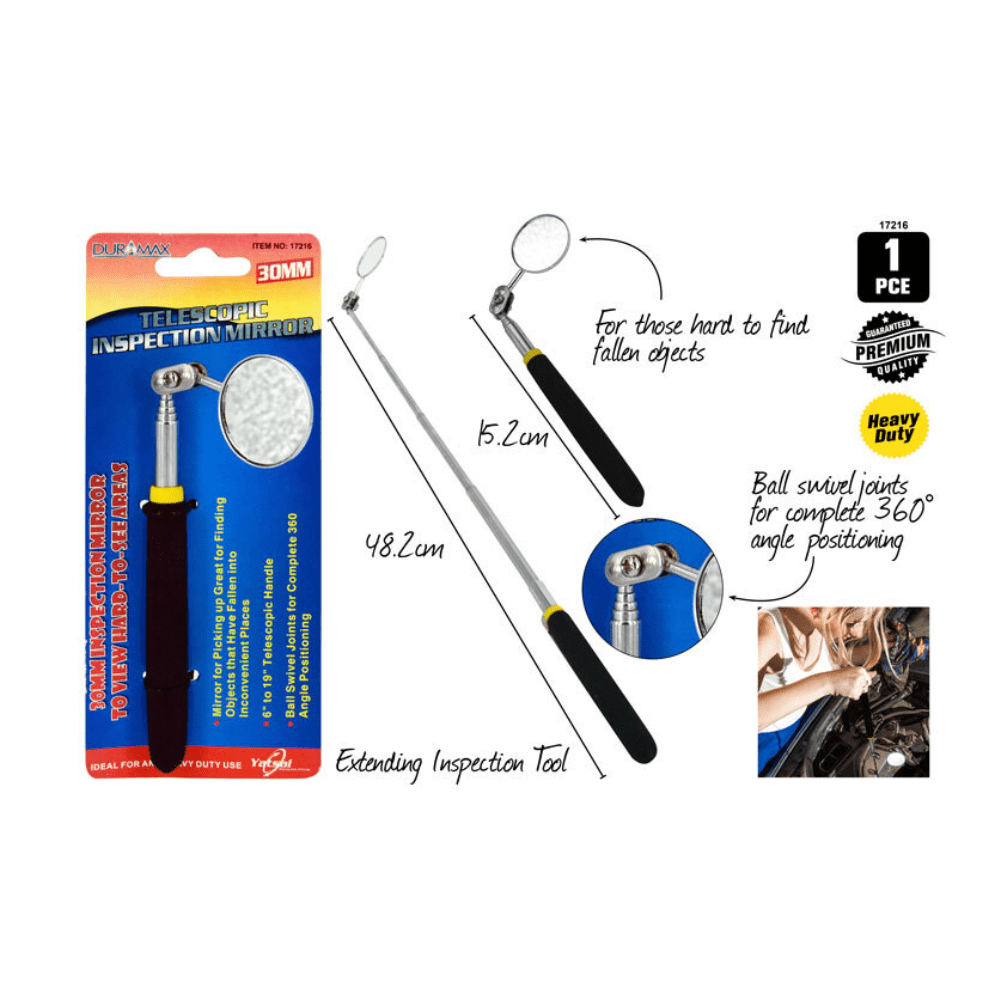 Telescopic Inspection Mirror 30mm Swivel Joint 360 Angle 6" to 19" Handle