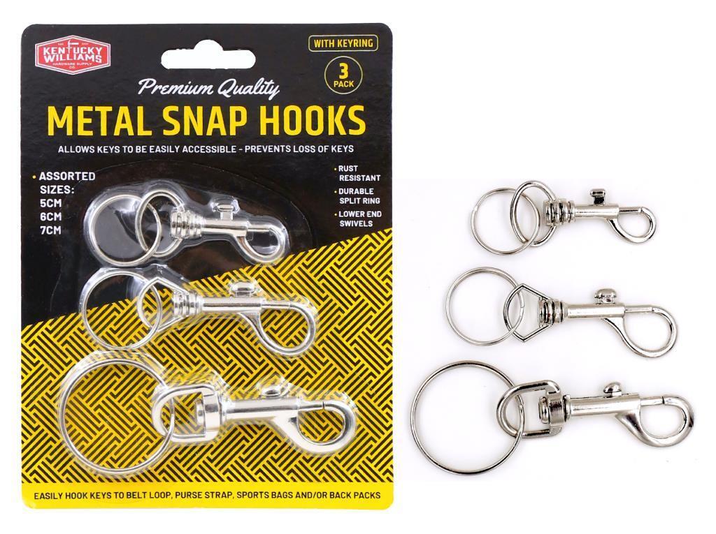 3X Swivel Eye Snap Metal Marine Hook Chain Clip Hiking Travel Bag Key Ring