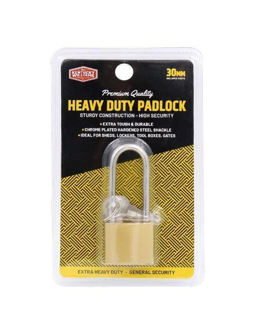 30mm Heavy Duty Padlock Long Shackle Brass Luggage Lock Cut Resistance + 3 keys