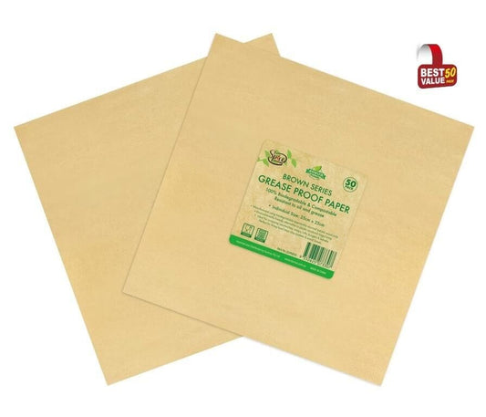 100 Pack Brown Oil Grease Proof Paper Food Eco Sandwich Wrapping Pastry 25x25cm