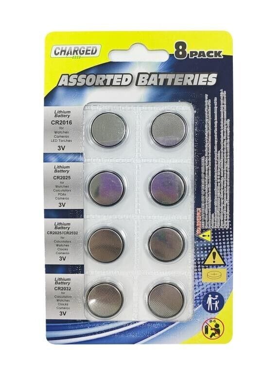 8 Pcs Assorted Button Cell Watch Batteries CR2016 CR2025 CR2032 Sealed Remote