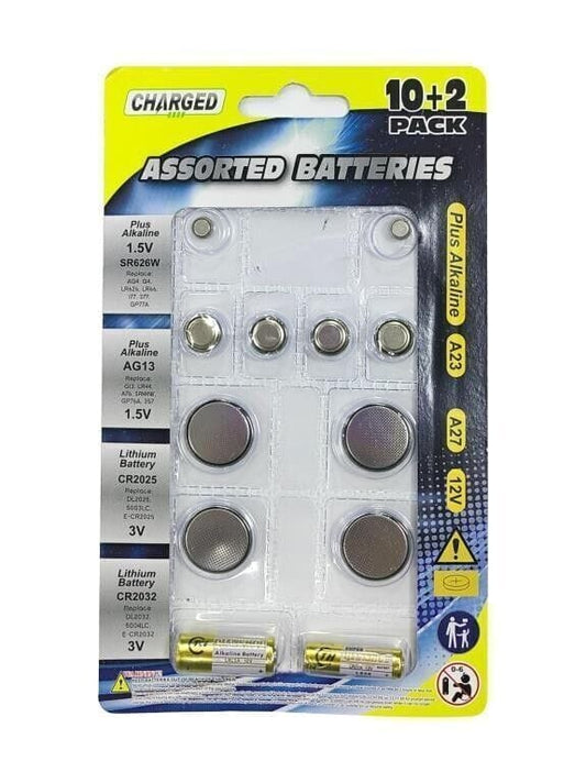 12 Pcs Assorted Button Cell Watch Batteries AG13 LR27A CR2032 Sealed Remote