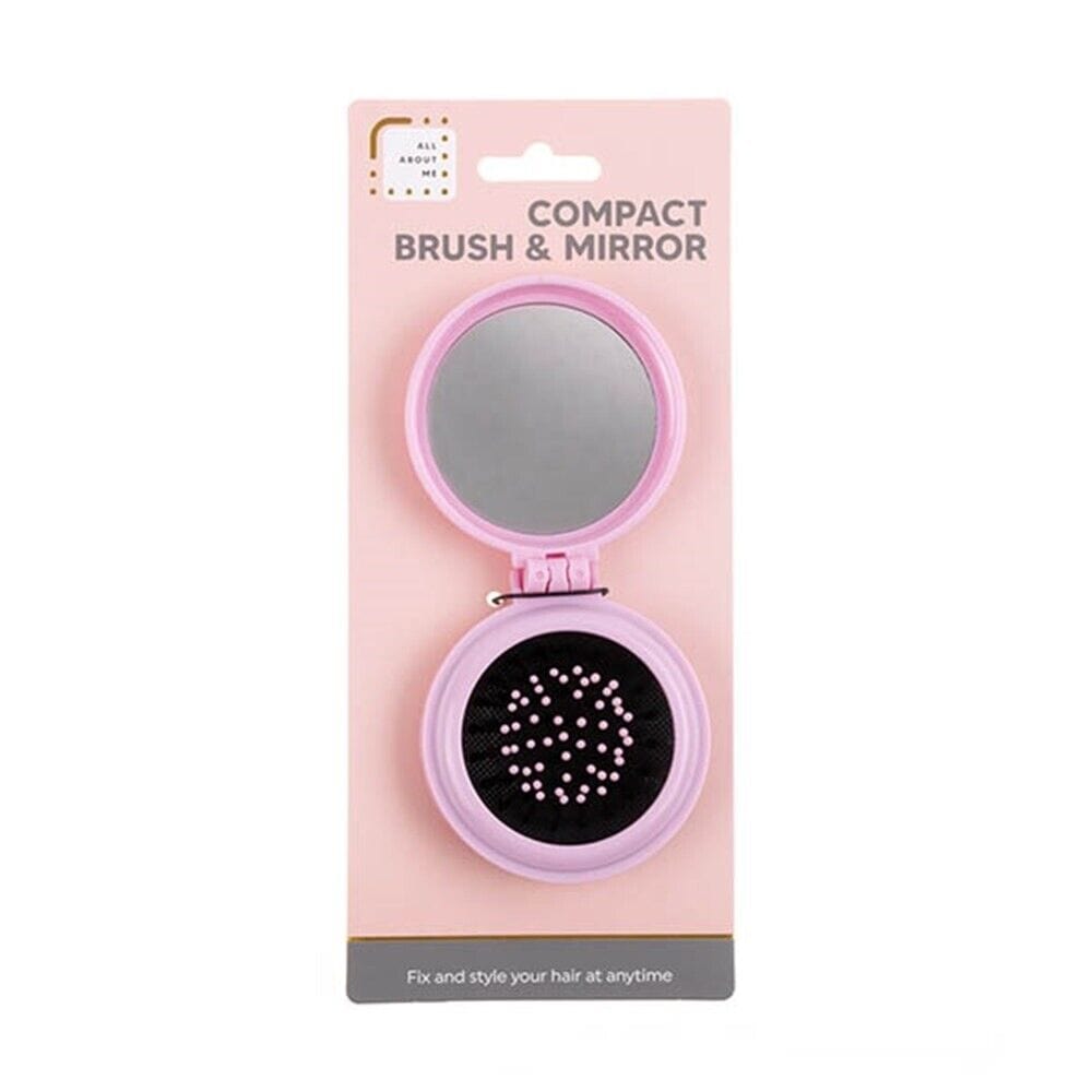 Pop Up Brush & Compact Mirror Easy To Keep In Purse Make Up Portable Pink Blue