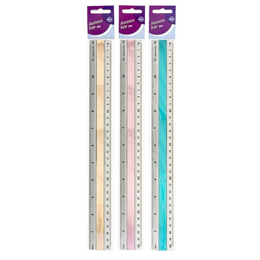 30cm Aluminium Ruler Silver School 12Inch Stationery Office Colorful