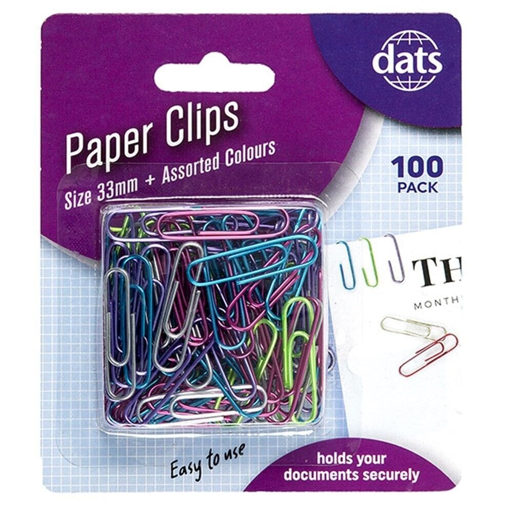 Paper Clips Metal Office 100 Pack Clip Colorful Craft School 33mm