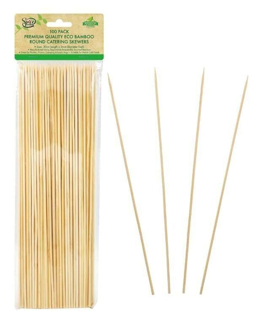 100pcs ECO Round Skewers BBQ Kebab Meat Satay Stick Bamboo Wooden Catering 30cm