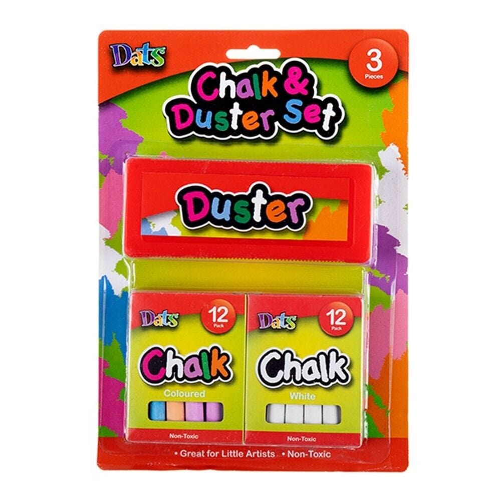 24 Chalks And Duster Set Blackboard Chalk Board Eraser School Craft Cleaner