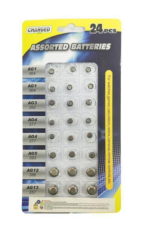 24 Pcs Assorted Button Cell Watch Batteries  AG 1 3 4 5 12 13 Sealed Remote