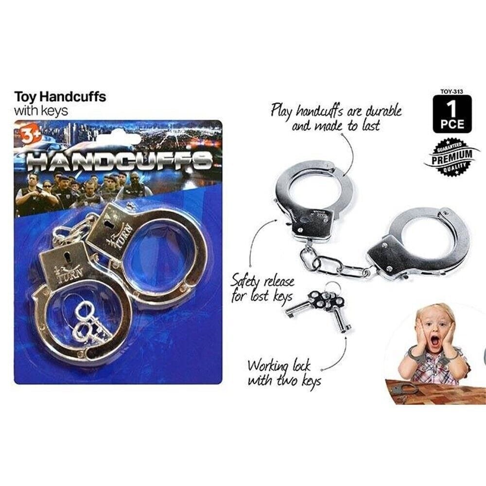 Handcuffs Kids Toy Fake Metal Hand Cuffs Police Prisoner Hens Party Night 2 Keys