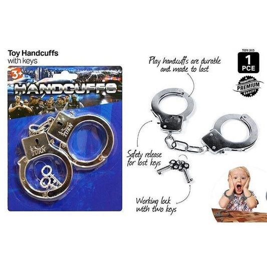 Handcuffs Kids Toy Fake Metal Hand Cuffs Police Prisoner Hens Party Night 2 Keys