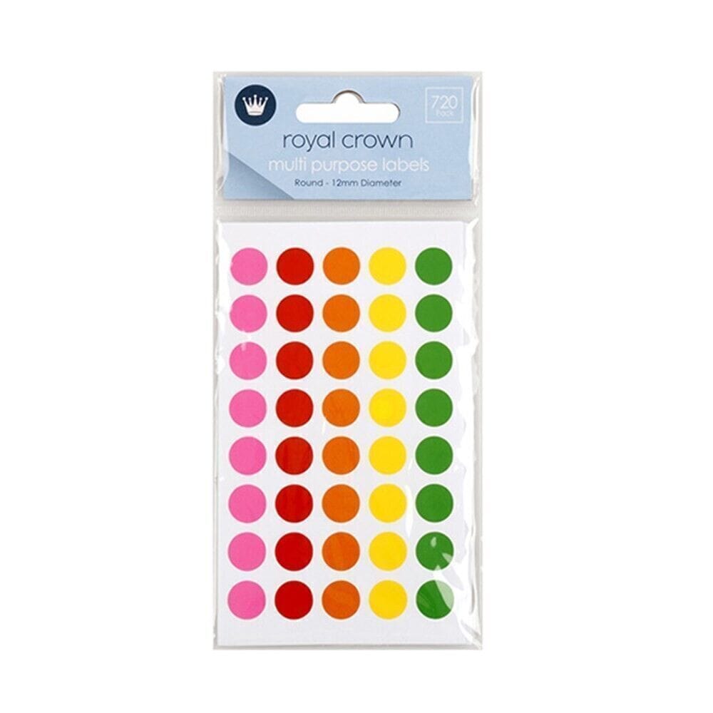 720 Pcs Assorted Circle Colour Code Round Sticker Label Dots Spots coloured 12mm