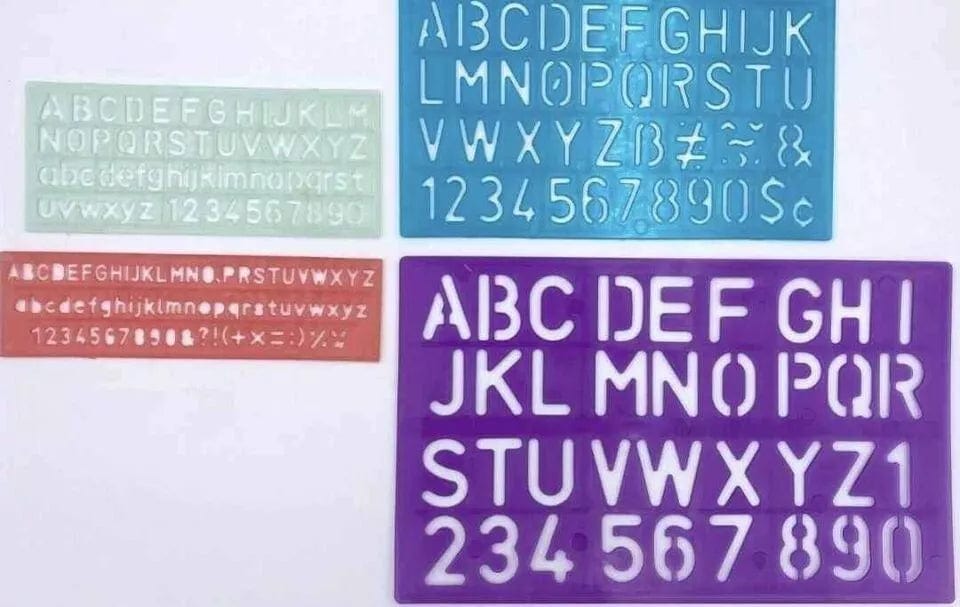 Alphabet Stencil 4 Pcs Ruler Sets Upper Lower Letters Numbers School Plastic