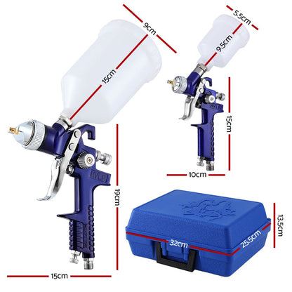 Giantz 2PC HVLP Air Spray Gun Gravity Feed Cup Nozzles Included